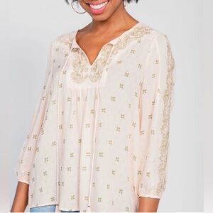 NWT ONE WORLD Cream Tunic with Embroidery